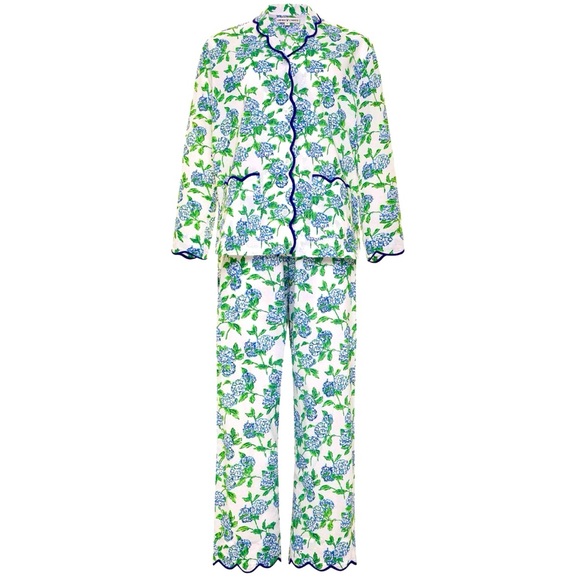 Heidi Carey Other - Heidi Carey Blue & White Hydrangea Cotton Poplin Scalloped Pajamas